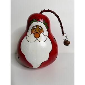 Christmas Handpainted Santa Claus Gourd Folk Art Primitive Holiday Decor w/bell